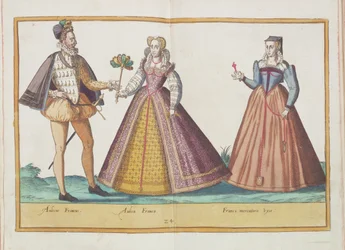 Kostumer fra det sekstende århundrede fra "Omnium Poene Gentium Imagines", udgivet i Köln 1577 (håndkoloreret stik)